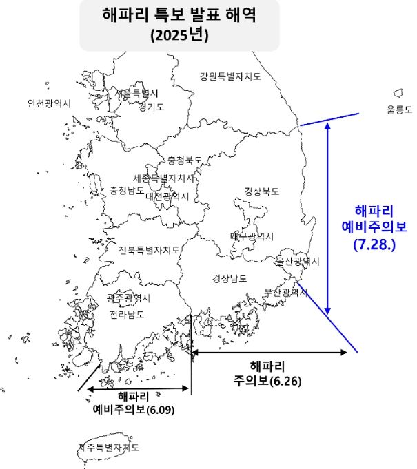 해파리 특보 발표 해역(‘울산ㆍ경북 동해 앞바다’ 해파리 예비주의보 특보 추가 발표 7월 28일)
