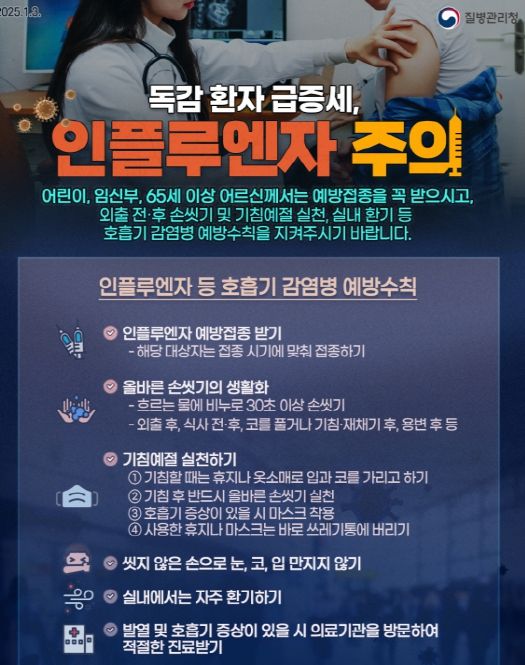 인플루엔자 등 호흡기 감염병 예방수칙 홍보물.