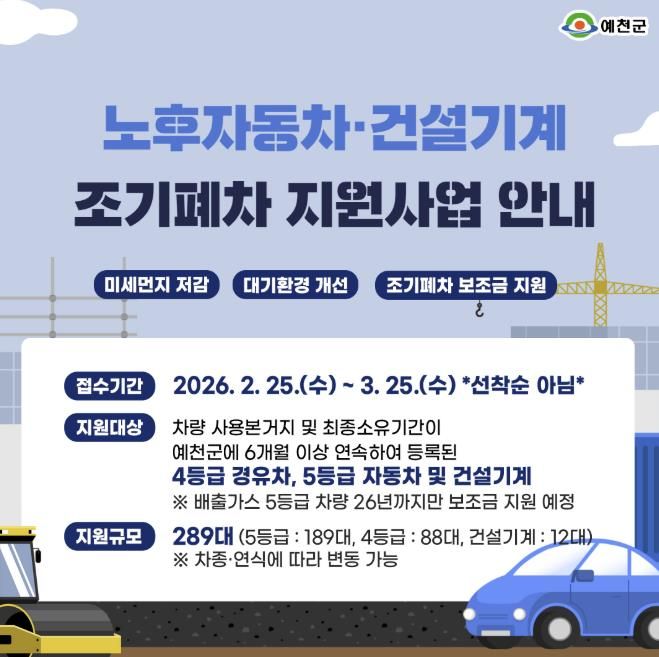 예천군, 노후자동차 조기폐차 지원사업 추진